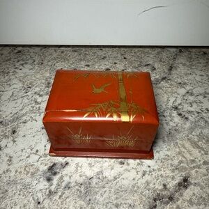 Vintage Japanese Lacquer Jewelry Box Bamboo Bird